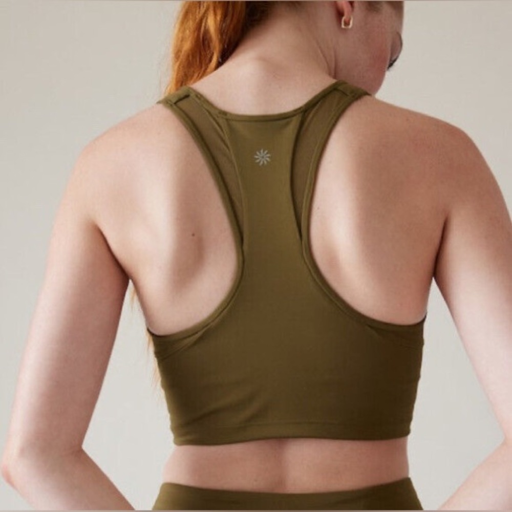 Athleta Conscious Mesh Crop Sports Bra In Acacia Olive Green Size Medium A-C